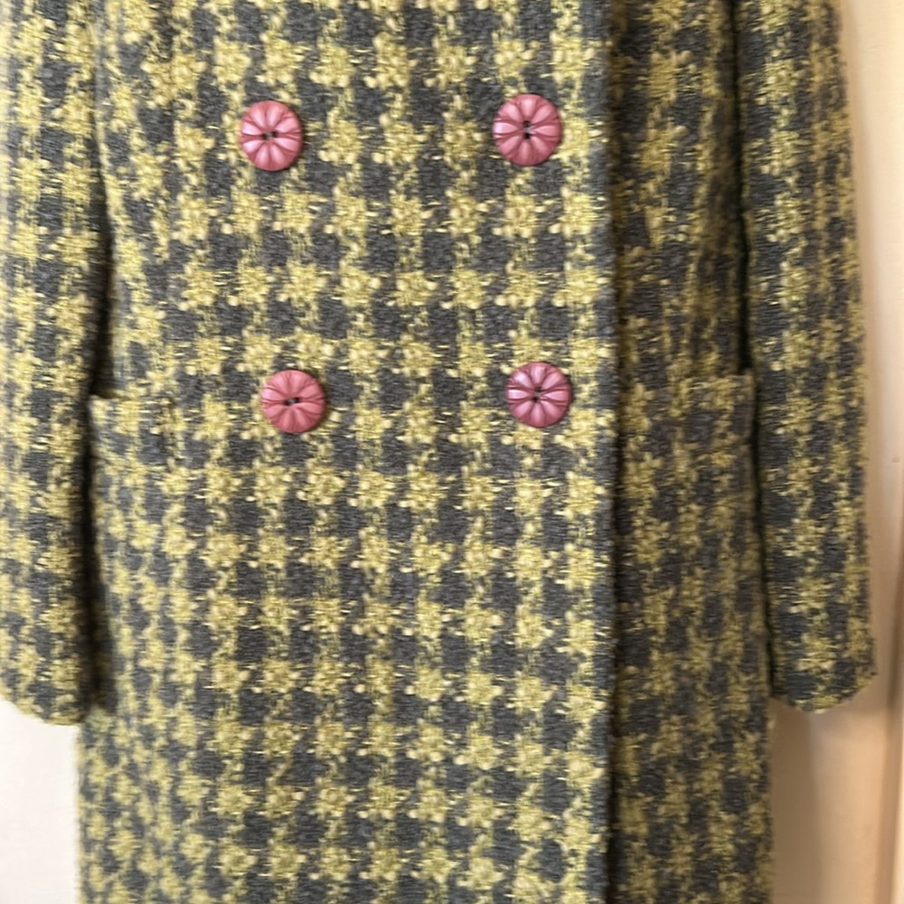 INC Green/gray plaid double breasted overcoat size M - Picture 3 of 8